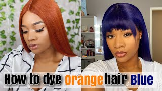 HOW TO DYE A ORANGE WIG BLUE  HOW TO REMOVE DYE FROM WIG USING BAKING SODA [upl. by Lasiaf]