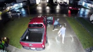 Caught on camera Homeowner confronts chases down car thief [upl. by Mcilroy306]