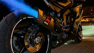 2019 Yamaha R6 Akrapovic Full Exhaust Flames Fly by and PURE SOUND [upl. by Anoerb805]