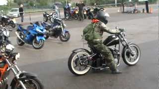 KAWASAKI CHOP Z1100 CHOPPER FEMALE RIDER AND VERY LOUD OPEN PIPES [upl. by Kciwdahc]