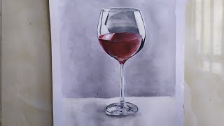 A glass of Red wine Realistic watercolor tutorial for beginners [upl. by Templa]