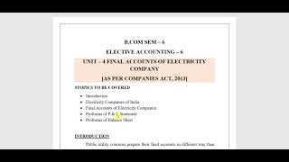 BCOM SEM  6 ELE ACCOUNTS UNIT  4 PART  1 [upl. by Marcel]