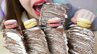 ASMR CREPE CAKE  French Macarons Chocolate Cake SOFT Eating Sounds [upl. by Ahsaela]