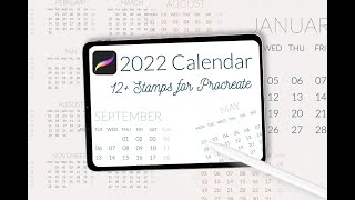 2022 Calendar grid stamps for Procreate [upl. by Weig983]