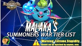 SUMMONERS WAR  MALAKAS 2017 TIER LIST The Malaka Show WARNING EXTREME STUPIDITY [upl. by Eatnom87]