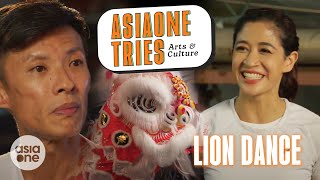 Learning the art of lion dancing with Munah  AsiaOne Tries Arts amp Culture [upl. by Eillo]