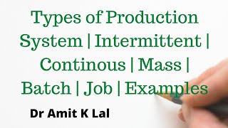 Types of Production System  Intermittent  Continous  Mass  Batch  Job  Examples [upl. by Vera]