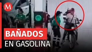 Despachadora baña con gasolina a asaltantes en Edomex [upl. by Amorita]