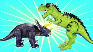 Walking Dinos Trex and Triceratops  Fun Dinosaurs Toys For Kids [upl. by Anaitsirhc]