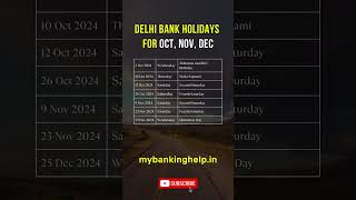 Delhi Bank Holidays for Oct Nov Dec 2024 shorts bankholidays delhi [upl. by Diehl]