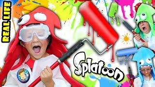 REAL LIFE SPLATOON CHALLENGE 3 Minute Splat Roller Battle w Paint Balloons FUNnel Vision Mess [upl. by Aramen]