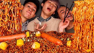 ASMR 10 NOODLES BLACK BEAN NOODLES SPICY FIRE NOODLES KIMCHI with FRIENDS Eating Sound MAR ASMR [upl. by Nonnair]