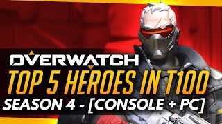 Overwatch  Top 5 Heroes in Top 100 Season 4 PCCONSOLE [upl. by Armillda425]