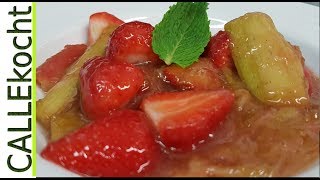 Erfrischender Rhabarberkompott mit Erdbeeren selber kochen  Rezept [upl. by Celin]