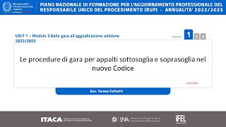 11052023  Edizione CENTRO SUD  Le procedure di gara per appalti sottosoglia e soprasoglia [upl. by Justicz]