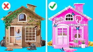 💞BARBIE💞 MAKEOVER HACKS  Rich VS Broke Crafts amp Awesome DIY Cardboard ReUse by 123GO CHALLENGE [upl. by Heidie]