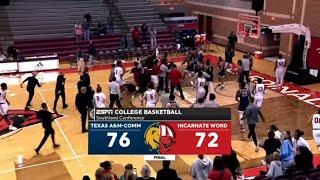 Texas AampM Commerce vs Incarnate Word wild fight breaks out during handshake line [upl. by Onateyac]