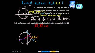 Produto escalar Determinar a equação da reta tangente à circunferência 11º Ano [upl. by Ami552]