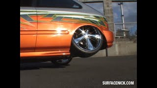 Honda civic bagged on 22 inch wheels does crazy 3 wheel lowrider minitruckin  Surfacenick [upl. by Zane]