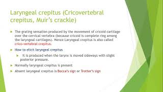 Laryngeal crepitus Cricovertebral crepitus or Muirs crackle [upl. by Aicilyt]