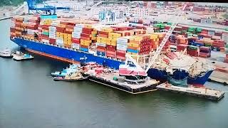 Drone views of MV Dali in Baltimore by Minorcan Mulletand drone over the waterMy review [upl. by Attikram]