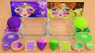 Purple vs Green  Mixing Makeup Eyeshadow Into Slime ASMR [upl. by Trant355]