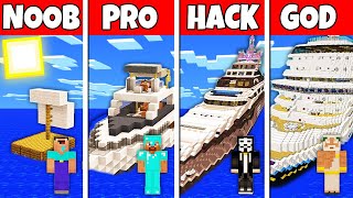 Minecraft Battle NOOB vs PRO vs HACKER vs GOD BOAT HOUSE BUILD CHALLENGE in Minecraft [upl. by Kcinemod480]