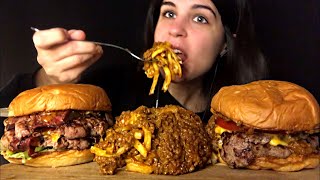 ASMR  HUGE BURGERS amp CHILI CHEESE FRIES  MUKBANG  EATING SOUNDS [upl. by Aneeuqal544]