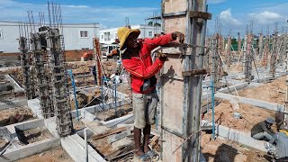 Installation Processing Of Building Column Formwork  Formwork Greasing  Formwork Sealing [upl. by Nadean340]