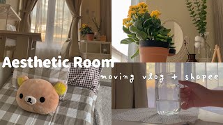 Moving vlog aesthetic minimalist room makeover kamar baru ☁️ shopee room decor Indonesia engbhs [upl. by Ajani]