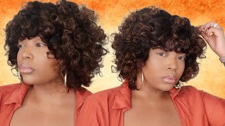 5 MINUTE WIG INSTALL 12INCH Bouncy CURLY 1B30 ombré WIG JUNODA HAIR [upl. by Ursi866]