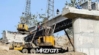 Crane Working on Bridge Construction Beam Girder Installation And Stressing [upl. by Aliel]