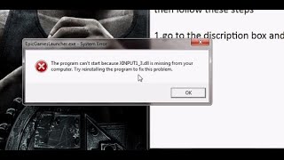 FIX XINPUT13dll WHEN OPEN EPICGAMESif you get error quotXINPUT13dll is mission from your computer [upl. by Annabell]