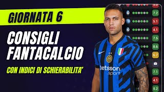 CONSIGLI FANTACALCIO 6 Giornata Serie A  Con Indici di Schierabilità [upl. by Sawtelle]