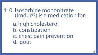 Top 200 Drugs Practice Test Question  Isosorbide mononitrate Imdur is a medication for PTCB Prep [upl. by Hett283]