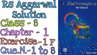 Rational Numbers  Class 8 Exercise 1F Que 1 to 8  Rs Aggarwal  Md Sir [upl. by Rebeka]