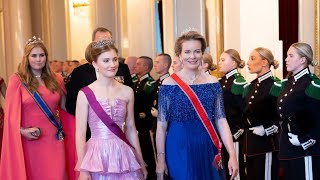 Queen Mathilde amp Crown Princess Elisabeth Of Belgium Attends Princess Ingrid Gala Dinner in Norway [upl. by Ariam369]