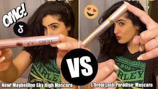 NEW MAYBELLINE SKY HIGH MASCARA vs LOREAL VOLUMINOUS LASH PARADISE I First Impressions amp Review [upl. by Cristi]