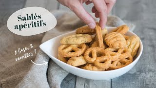 RECETTE  Sablés apéritifs  1 recette  3 biscuits différents [upl. by Aneehsram229]