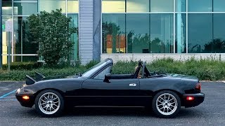 The 1994 Mazda MX5 Miata gets Big Grip POV Sunset Drive Binaural Audio [upl. by Kenti]