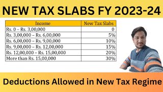 Deductions Allowed in New Tax RegimeNew Tax Slabs FY 202324 amp AY202425New Tax Regime Exemption [upl. by Hessney516]