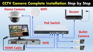 CCTV Camera Installation with NVR  IP Camera Hikvision NVR amp PoE Switch Complete full Installation [upl. by Gamber567]