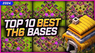 NEW BEST TH6 BASES WarTrophyFarming 😍 TOP 10 Town Hall 6 Base Links for 2024  Clash of Clans [upl. by Anaes]