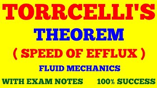 TORRCELLIS THEOREM  TORRCELLIS LAW  VELOCITY OF EFFLUX  FLUID MECHANICS  WITH EXAM NOTES [upl. by Adriell316]