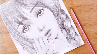 Pencil sketch  How to draw Cute Girl Face  step by step  Drawing Tutorial for beginners [upl. by Aikin]