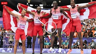 Andre De Grasse wins Mens 4x100m Relay Final race at Olympics Paris 2024 wins Gold for CANADA [upl. by Roxanne]