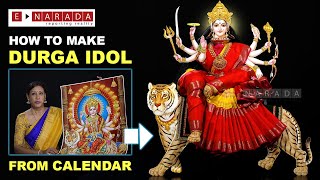 navratri durga puja  how to make durga maa  easy saree draping  Making Goddess from calendar [upl. by Chatterjee]