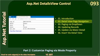 Asp Net DetailsView  Part 2  Paging Via Next Prev First Last  Asp Net Tutorial 93 [upl. by Anilos966]