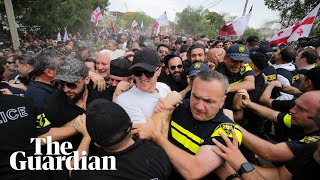 Thousands of antiLGBTQ protesters storm Georgia Pride festival [upl. by Torto]