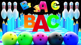 Alphabets with bowling ball  Bowling Ball Adventure For Kids  ABC phonics with Bowling pin [upl. by Lon]